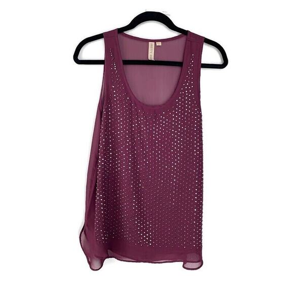 Pretty Rebel Womens Sheer Burgundy Studded Tank Top Size S - Picture 1 of 5